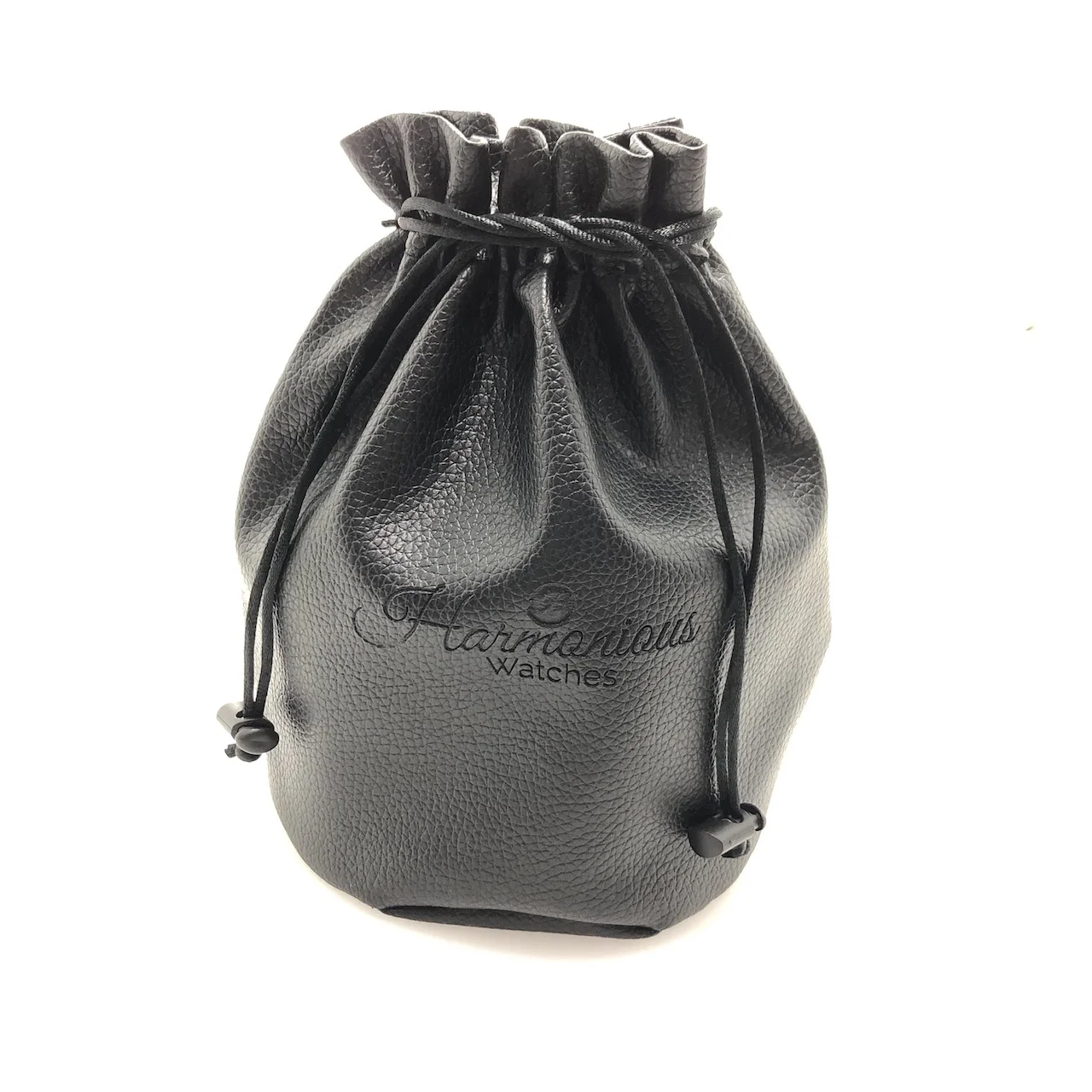 Custom Logo Black PU Round Bottom Gift Pouches Drawstring Leather Cosmetic Sets Bags