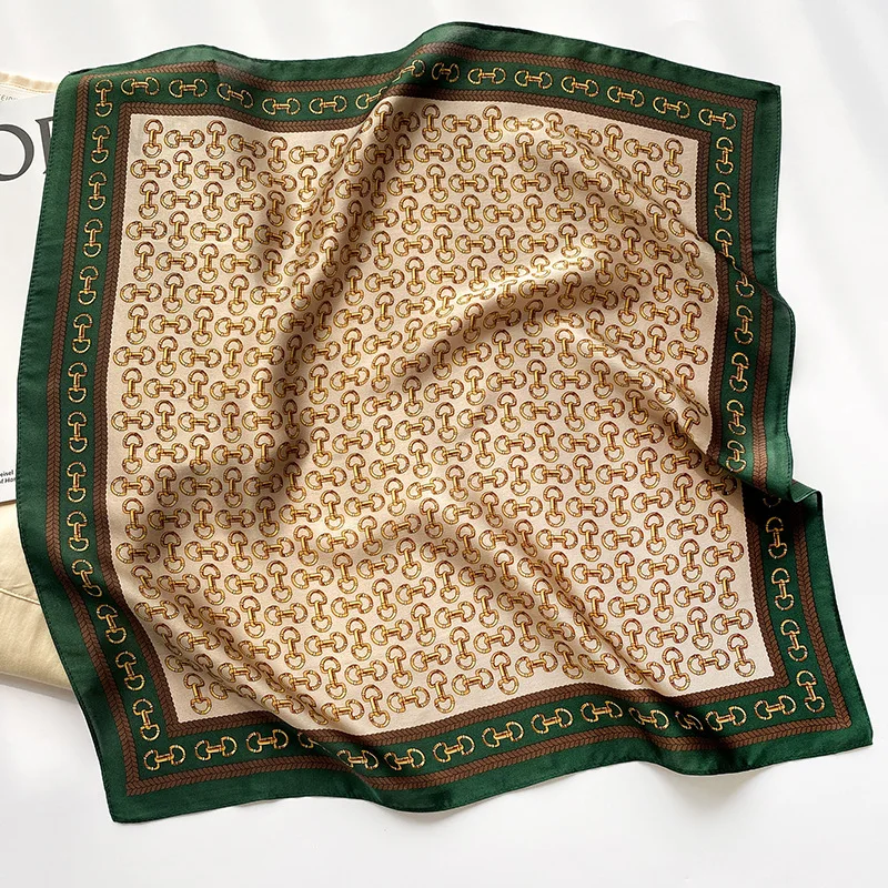 New light luxury fashion chain print small square hair bandanas 100% silk square scarf ladies 53cm mulberry silk neckerchief