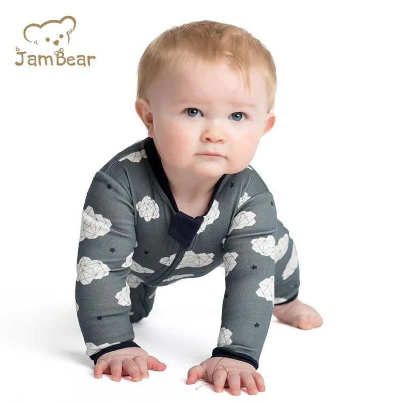  Детские комбинезоны JamBear двухсторонние Комбинезоны на молнии пижама из органического хлопка с длинным рукавом хлопковый комбинезон для