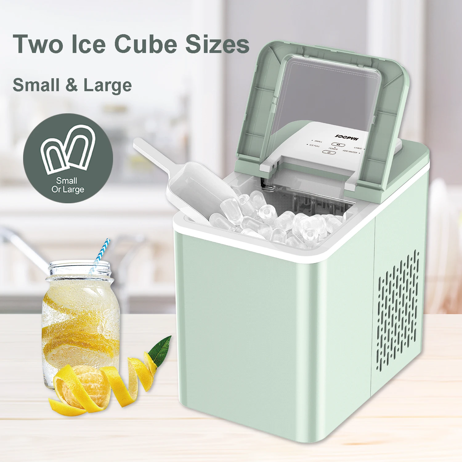 Машина для изготовления кубиков льда IC1209 Aquart, Настольная мини-машина для приготовления кубиков льда, 12 кг, 6-8 минут самоочистки, с ковшом для льда и корзиной