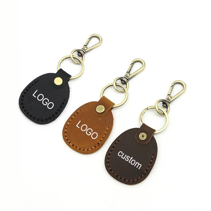 Custom Logo Vintage Real Leather Mini IC Proximity Card AirTags Organizer Bags Holder Luxury Keychain