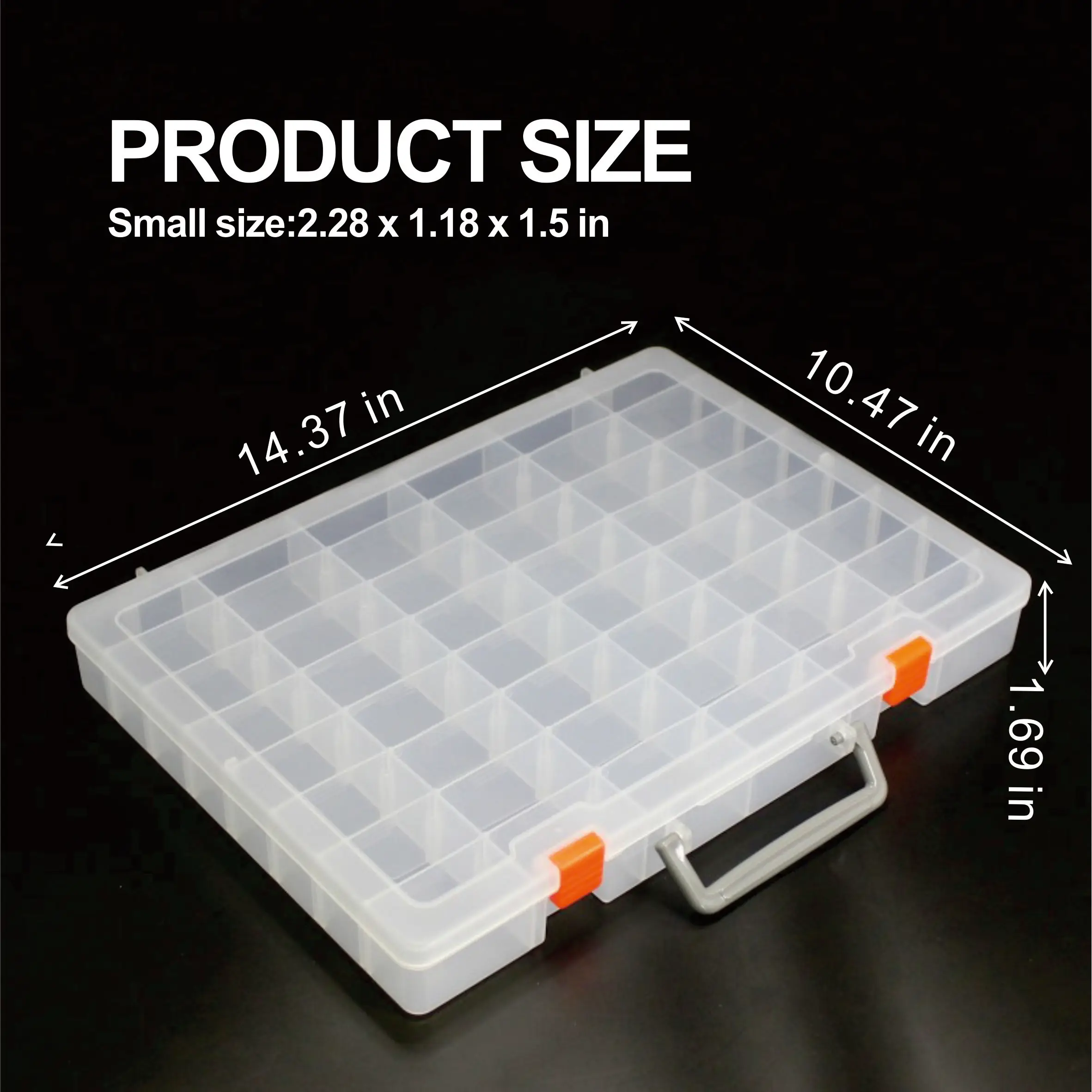 48 Compartment Clear Plastic Storage Box with Dividers,Adjustable Dividers Plastic Crafts Organizer,Small Parts Storage Box.