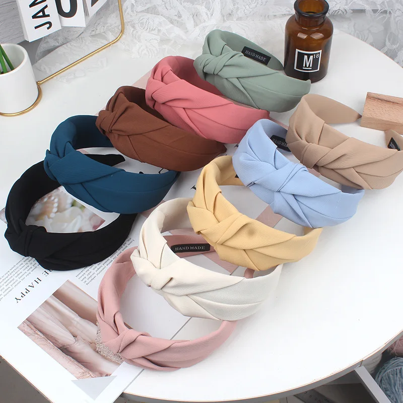 Autumn Winter Twist Knotted Solid Color Headbands for Women Wide Edge SimpleVersatile Headdress Factory Wholesale