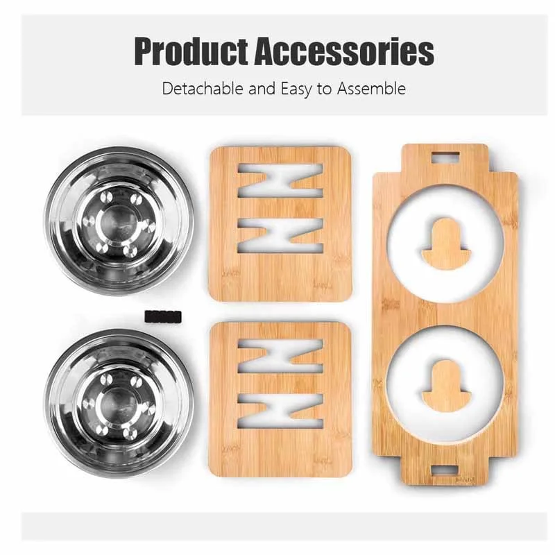 Wholesale Elevated Raised Pet Dog Feeder Bowl Wood Food Water Stand and Stainless Steel Bowl Cat Dog Food Water Bowl