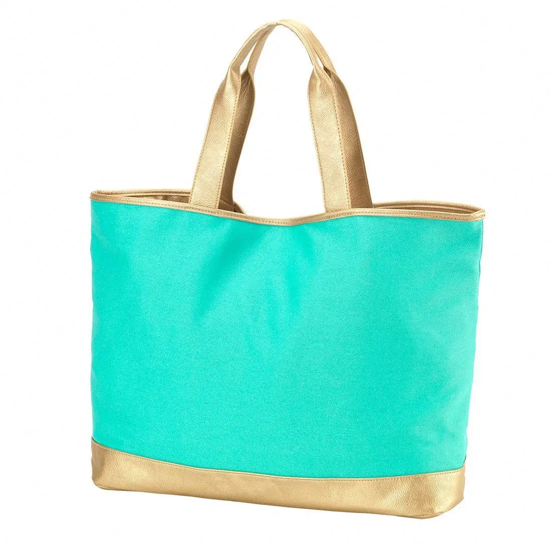 Zipper Tote Bags Wholesale Monogram Canvas Leather Beach Bag Metallic Rose Gold Bridesmaid Gift Bags