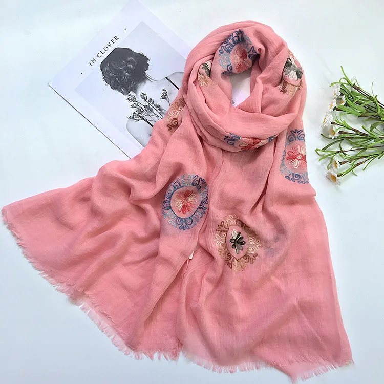 
New design fashion scarf TR viscose fabric with nice embroidery scarf factory direct sale scarf manufacturers 