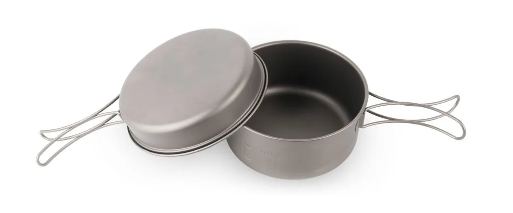 800ml Titanium camping cookware 1 pot&1 pan for hiking or picnic 800ml camping outdoor titanium container