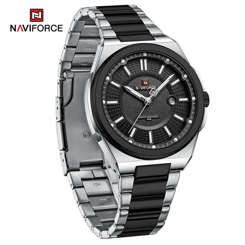 NAVIFORCE NF9212 9212 Stainless steel popular men quartz clock Japan movement double display Calendar character sports watches