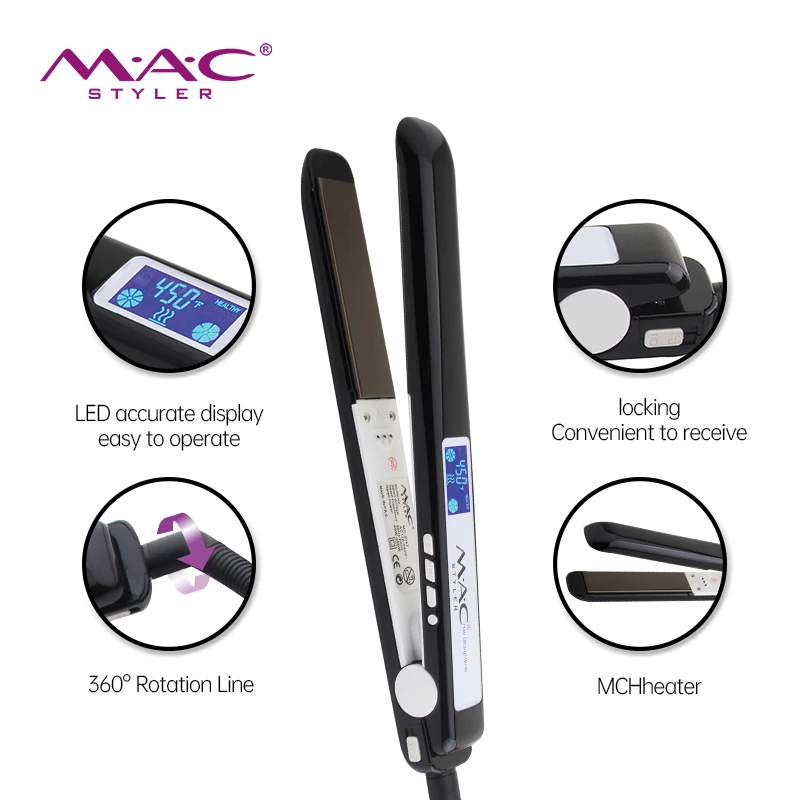 Amazing High-tech Salon Powerful LCD Display Digital Controls Titanium Flat Iron Grey Hair Straightener