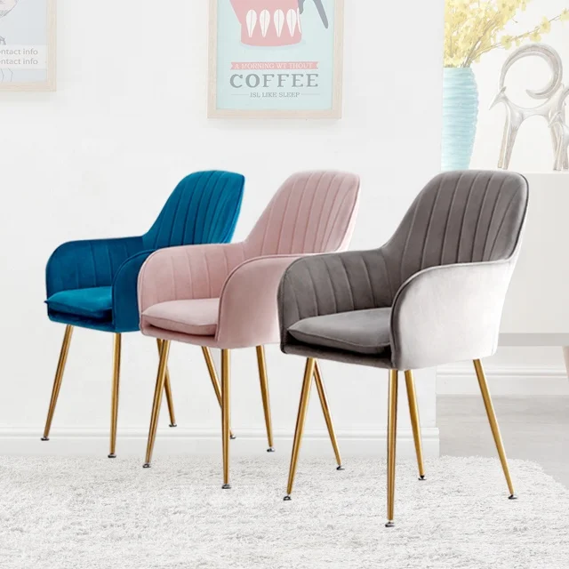 Wholesale Italian Modern Luxury  Home Coffee Metal Frame Gold Legs Velvet Dining Chair For Restaurant Hotel And Bars