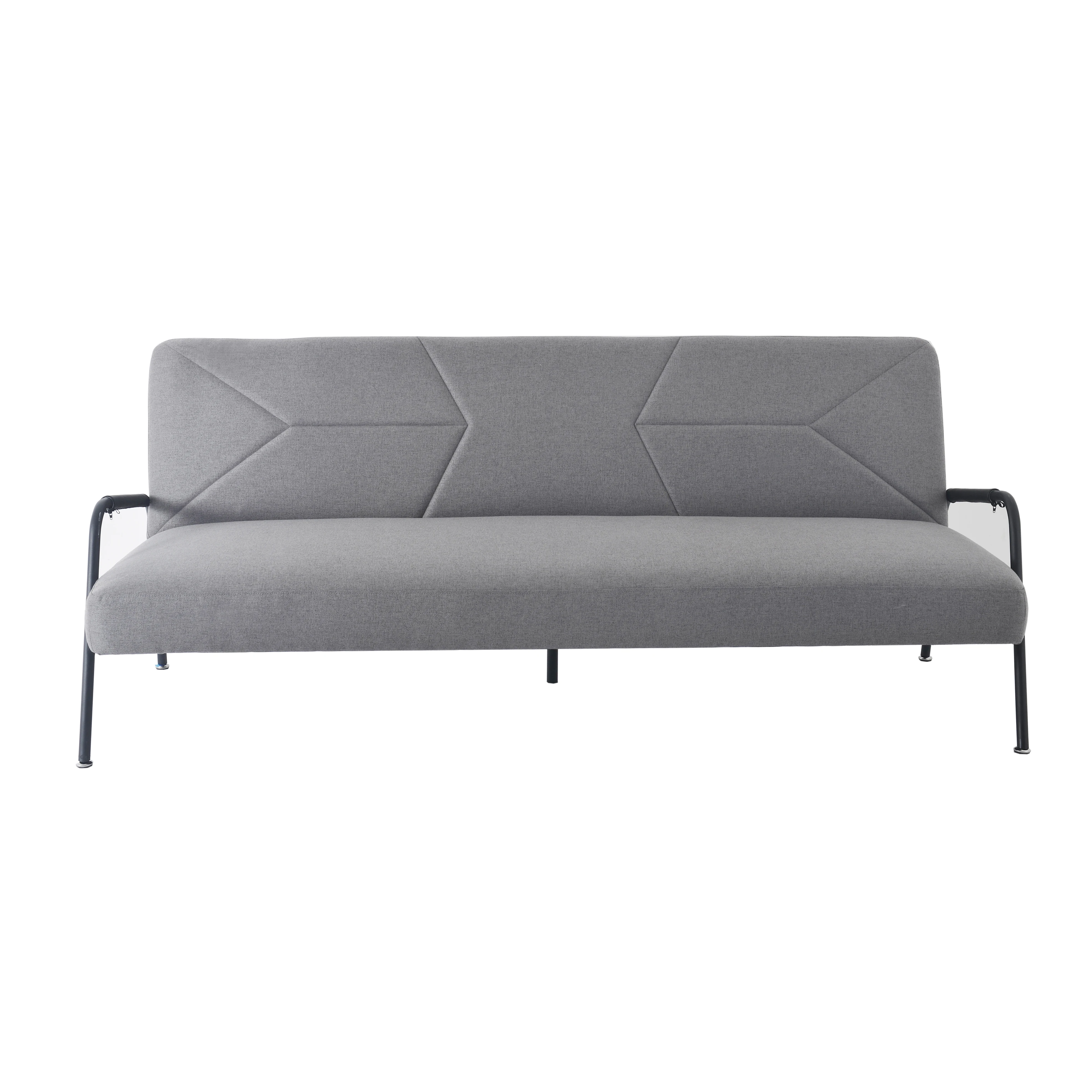 Nisco Futon, Fish Bone Quilted Memory Foam Convertible Sofa Bed and Couch, Metal frame arm, 2 invisible legs, grey