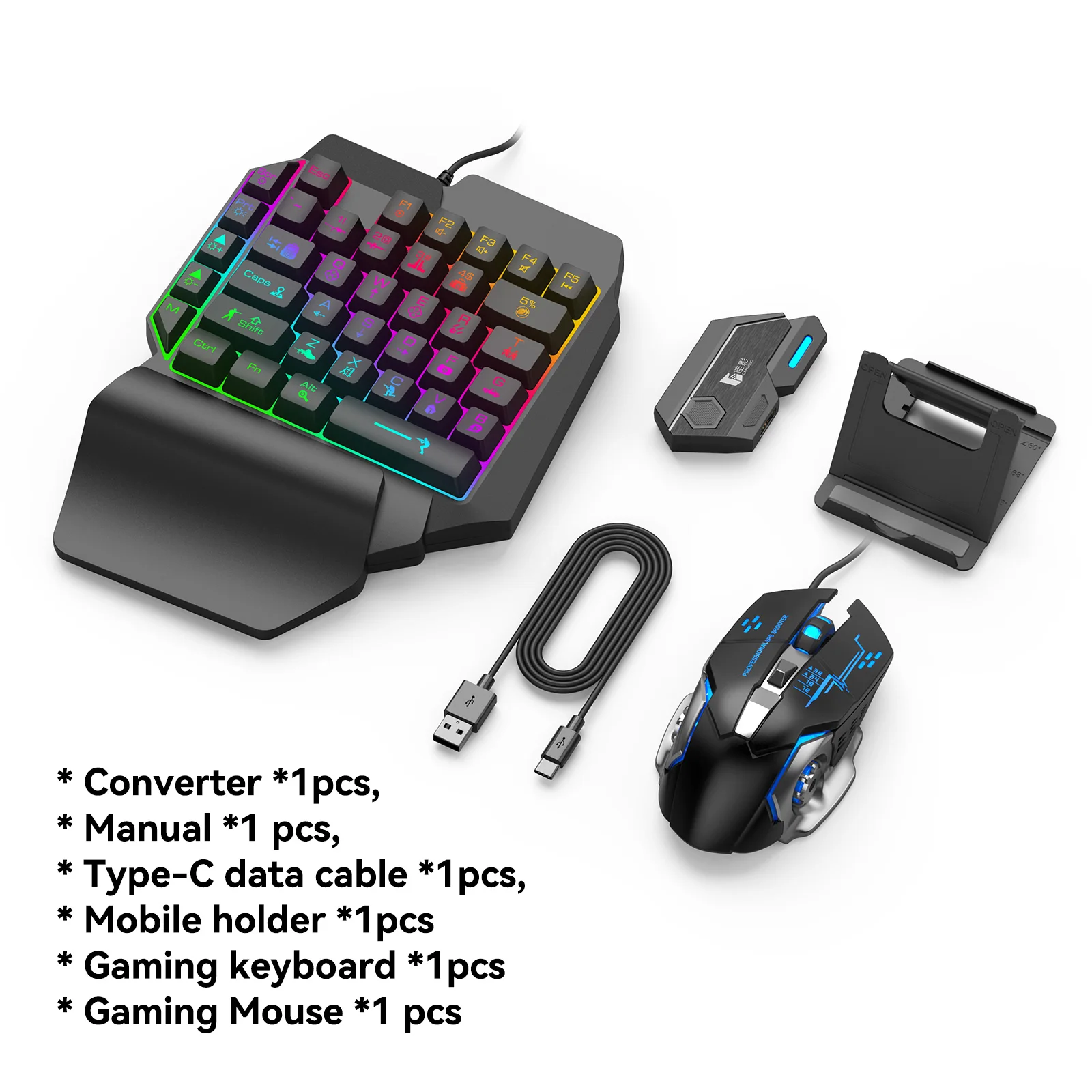 RGB Клавиатура Мышь Комбинированный беспроводной конвертер с клавиатурой одной рукой игровая мышь 4 в 1 игровой комбинированный пакет