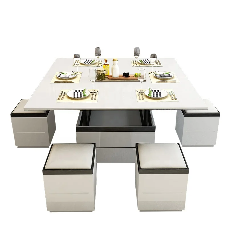 
Custom multifunction modern home furniture white tempered glass folding dining room expanding table 