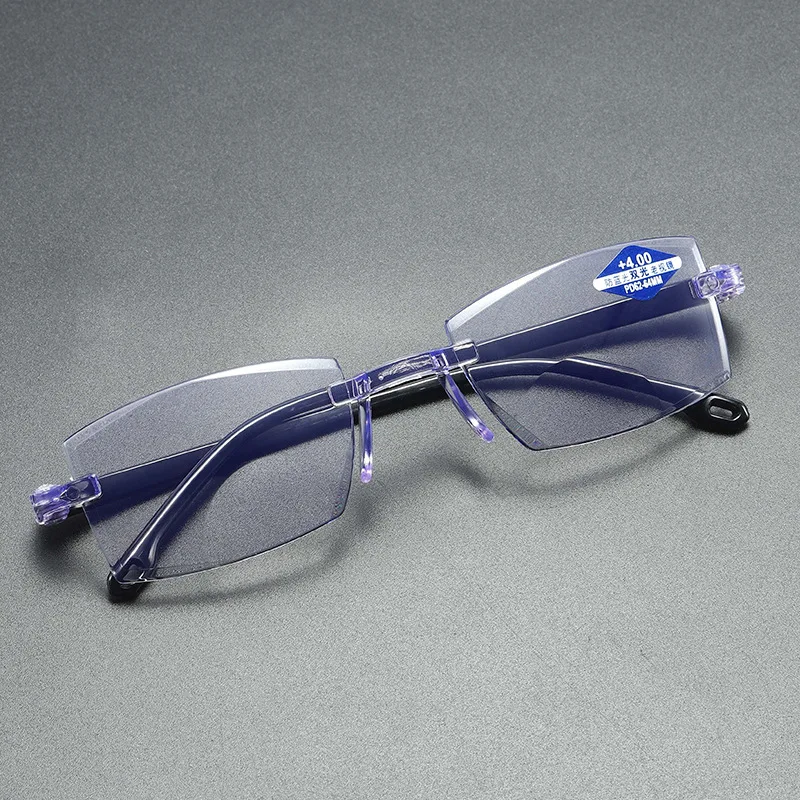 2021 Newest wholesale smart zoom cheap rimless anti blue light dual focus elderly reading glasses men women reader glasses frame (1600349832291)