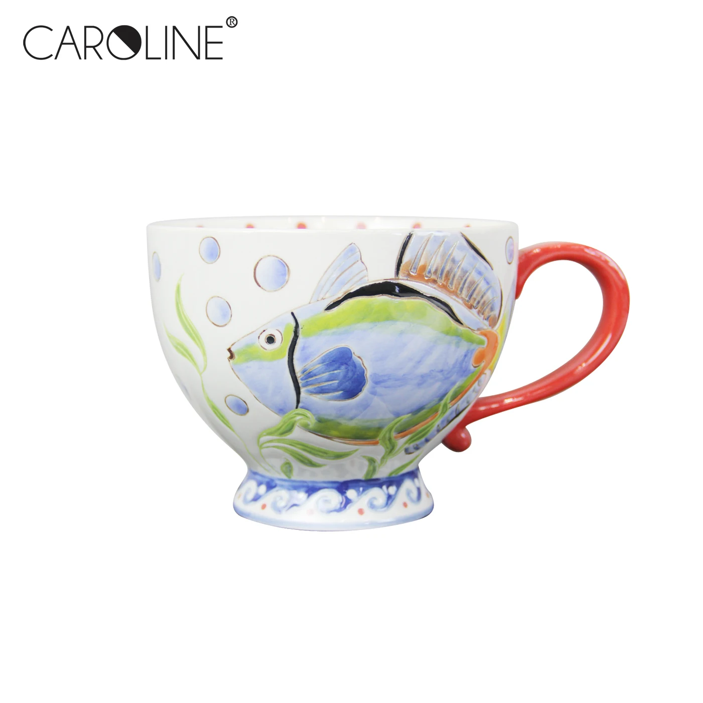 High Quality Fish Decal Ceramic Teacup