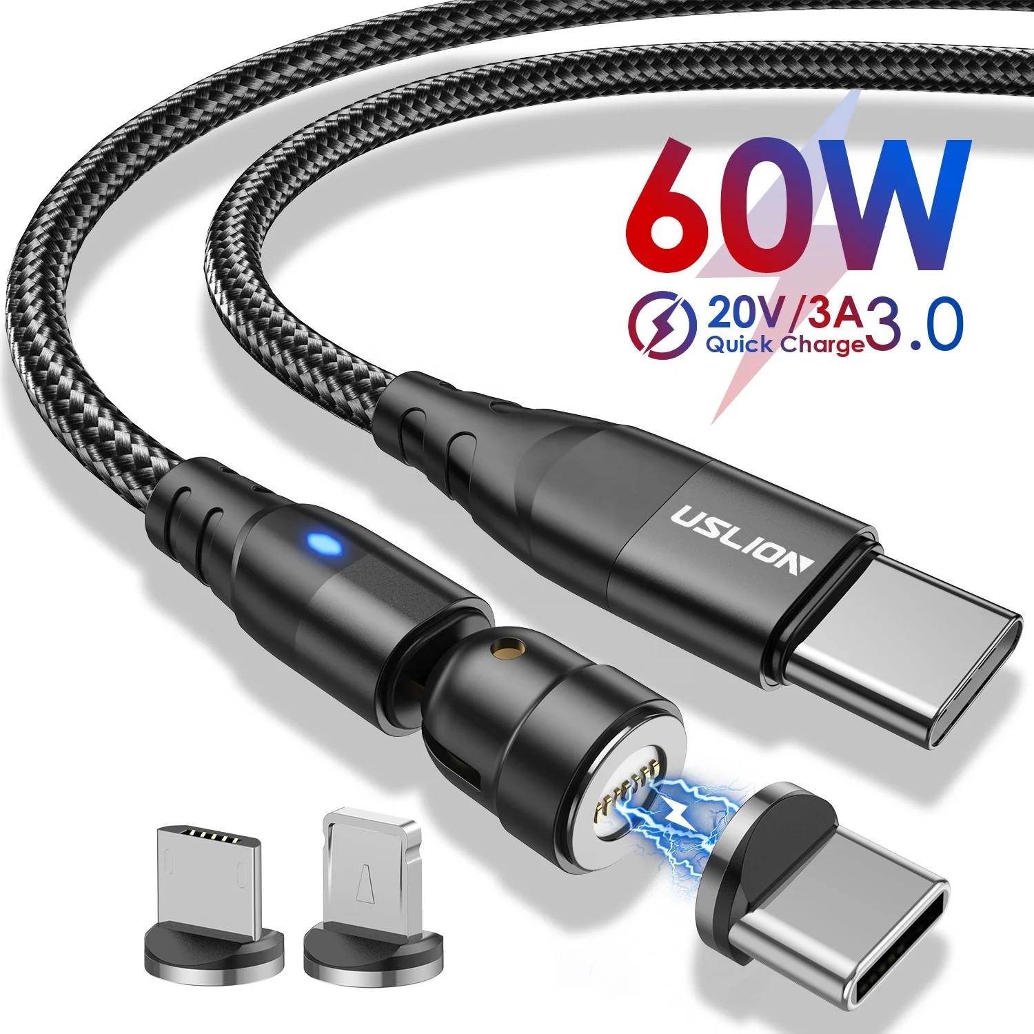  Магнитный кабель USLION 60 Вт 3 в 1 быстрая зарядка PD Type C-Type C для передачи данных зарядный iPhone