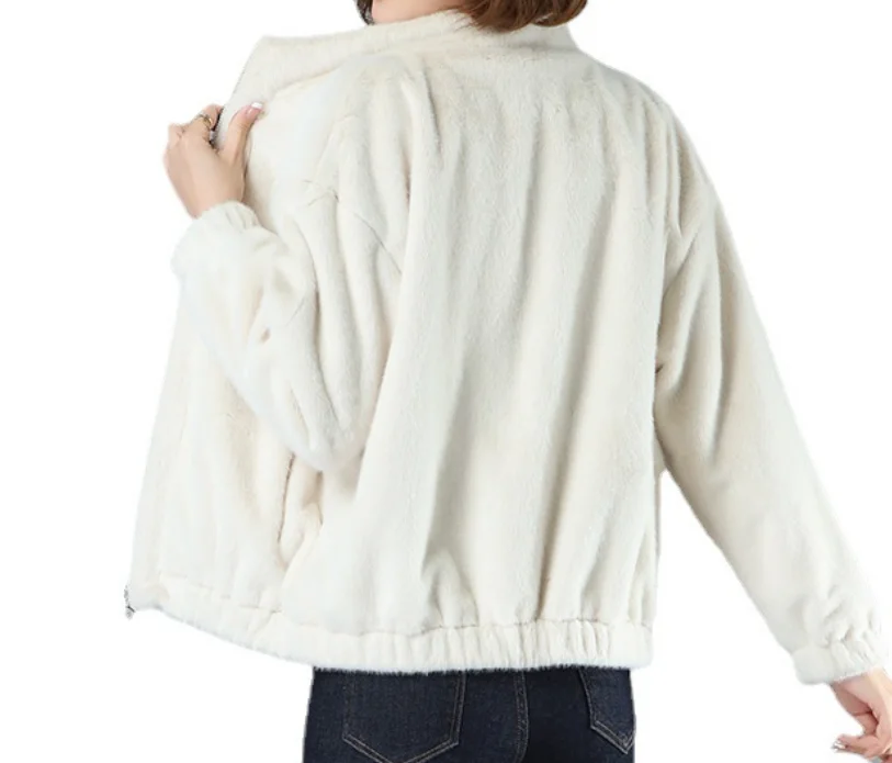 Custom logo Winter thickened Faux Rabbit Fur Coat Women  Korean Loose Plush Long Sleeve Jacket Mink Fur Coat For Ladies