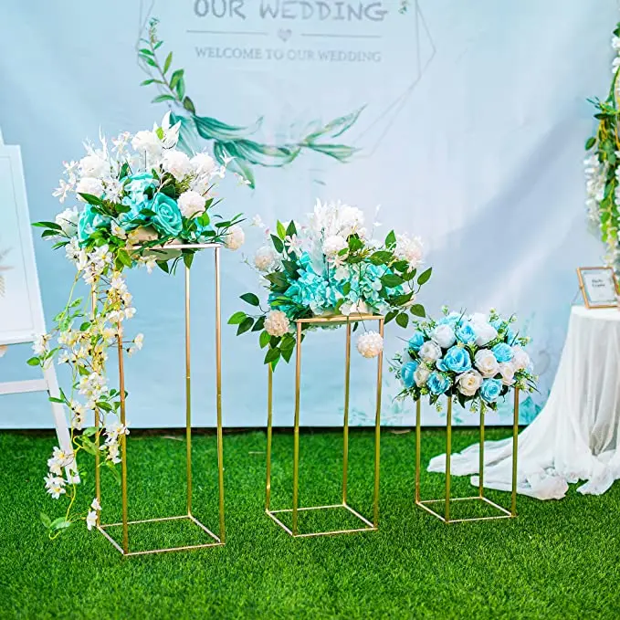 Wedding Wrought iron geometric metal wedding table centerpieces vases gold flower stands metal road