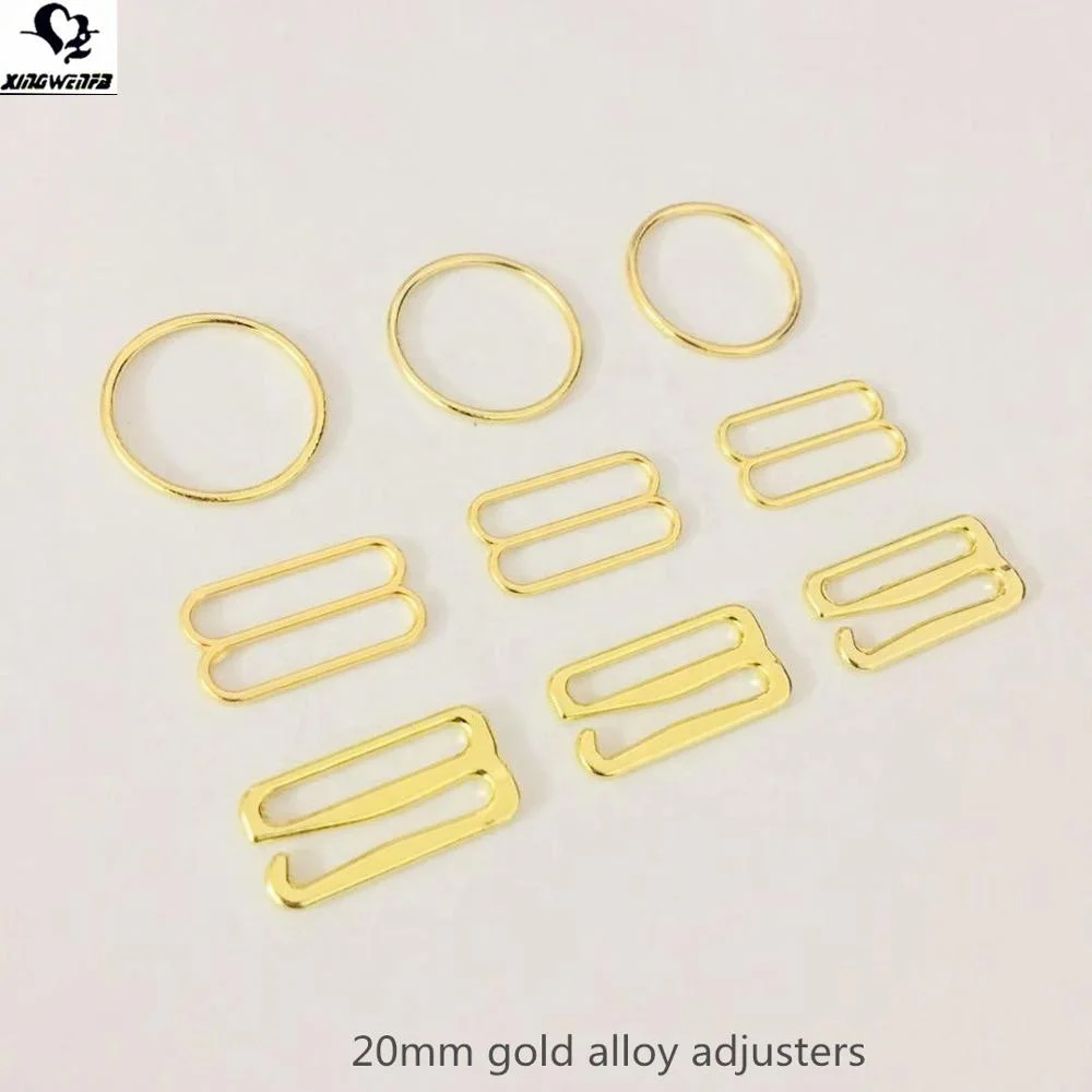 SGS good quality 20mm zinc alloy bra metal adjuster gold ring slider and hook