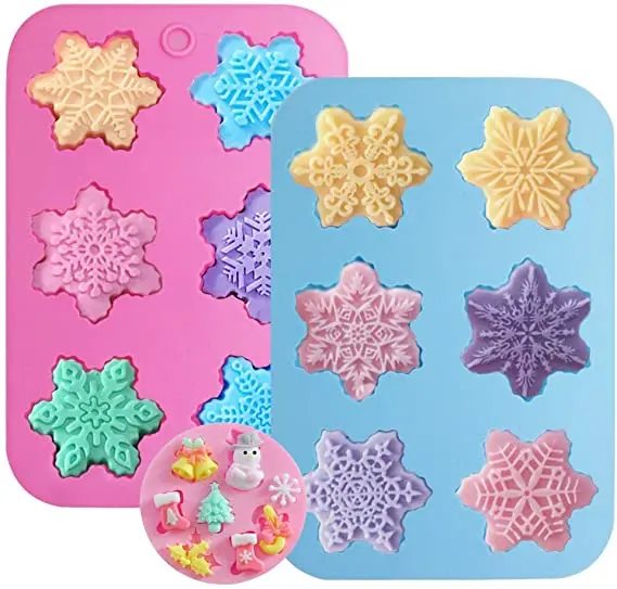 6 Cavity Christmas Snowflake Silicone Cake Mold cake pans cookie trays Non-stick Silicon Soap Mold