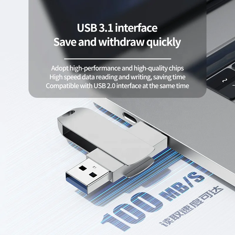 New Dual-use metal u disk type-c rotating car USB 3.1 high-speed large-capacity computer mobile phone flash u drive