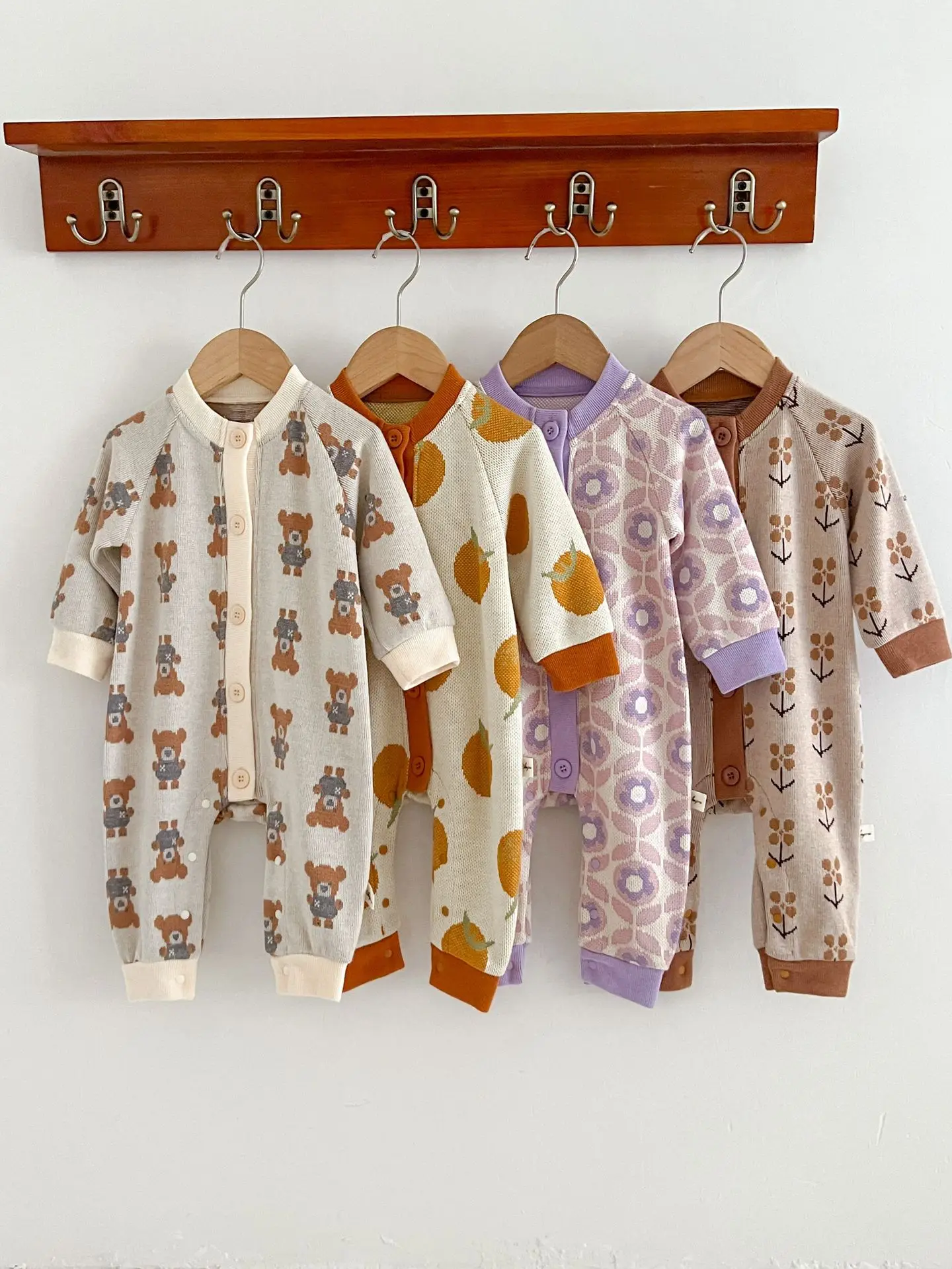 Autumn Baby Jumpsuit Cute Print Knitting Romper for Boys Girls Vintage Sweater One-Pieces Onesie Newborn Clothes Infant Outfit