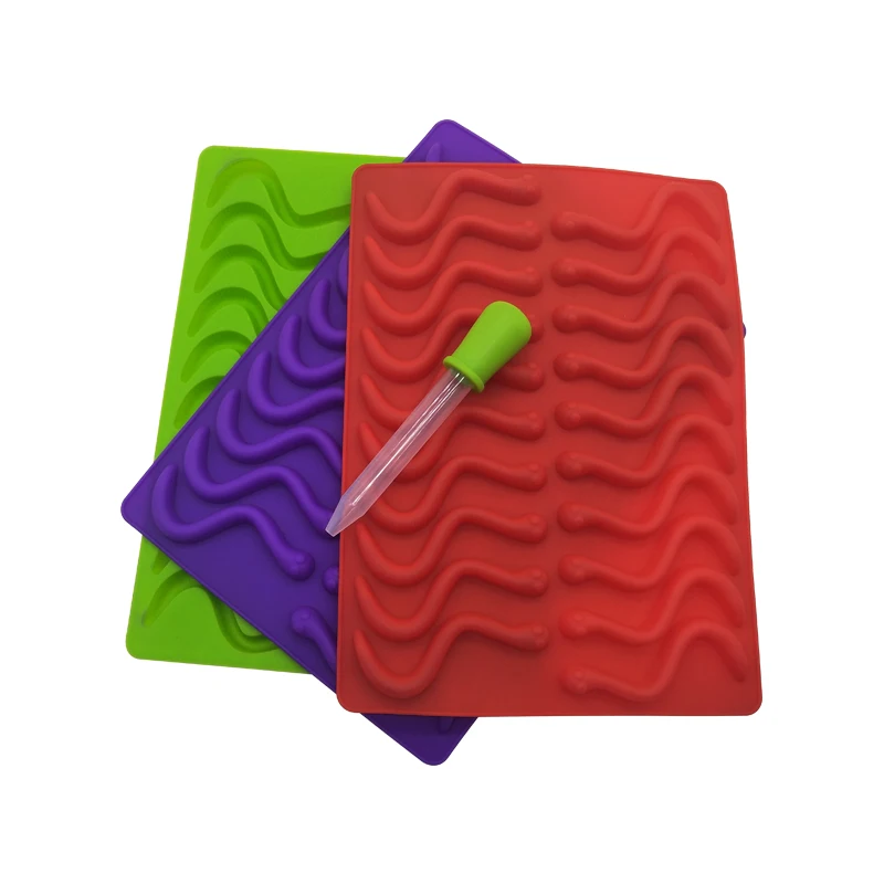 USA Best Selling High Quality food grade Silicone Gummy Worms Molds Dishwasher Safe BPA Free Silicone Gummy Worms Candy Molds