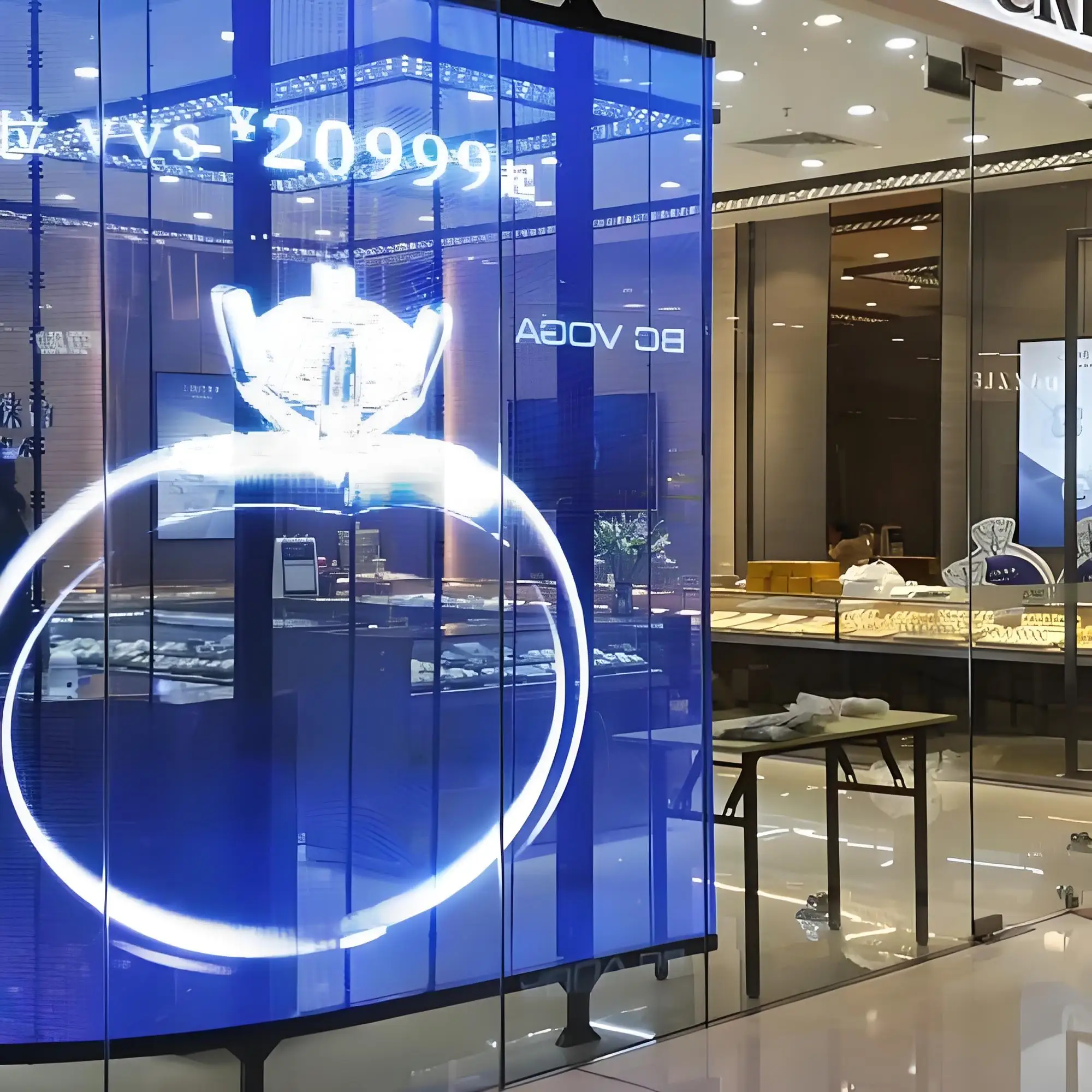 Yake New Trend Indoor Video Ultra-Thin LED Film Screen Transparent Glass for Shopping Mall Digital Display with SDK Function