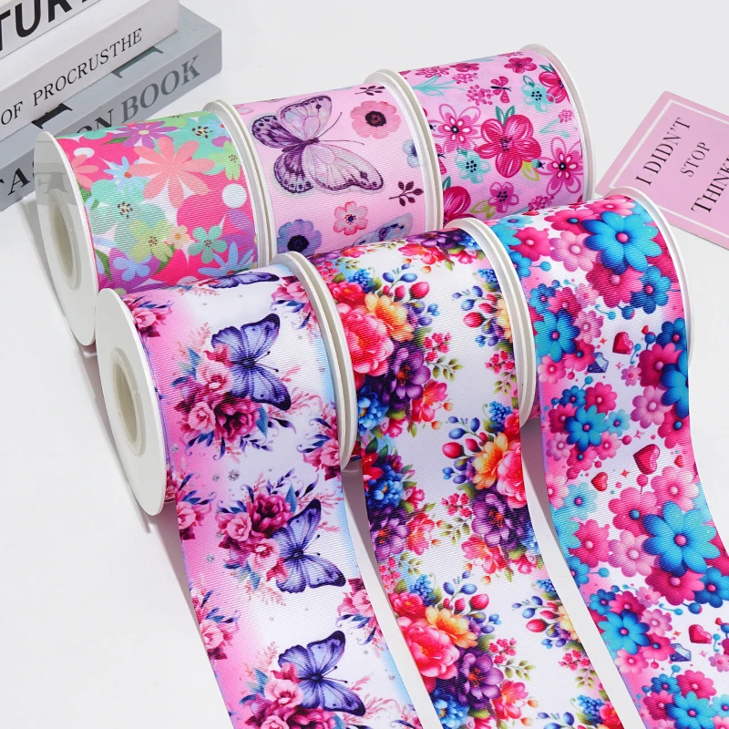 50 Yards 3iinch 75mm  Printed Grosgrain Ribbons For Hair Bows DIY Handmade Materials