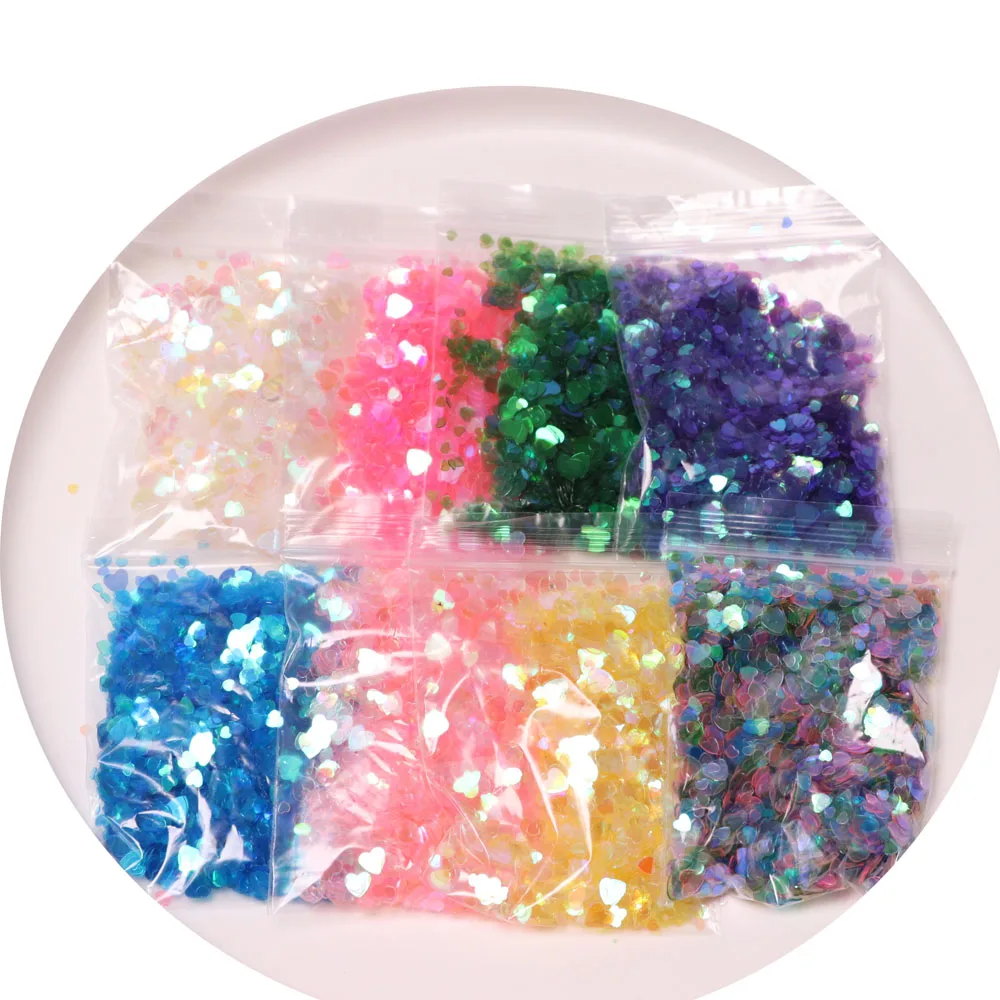 MIXED 3mm 4mm 6mm Kawaii Colorful Heart Iridescent Glitter Valentines Day Sequins Resin Supplies Nail Art Slime
