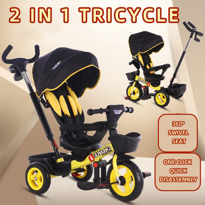 4 in 1 latest metal design 4 to 6 years rickshaw foldable new folding cheap mini kids tricycle
