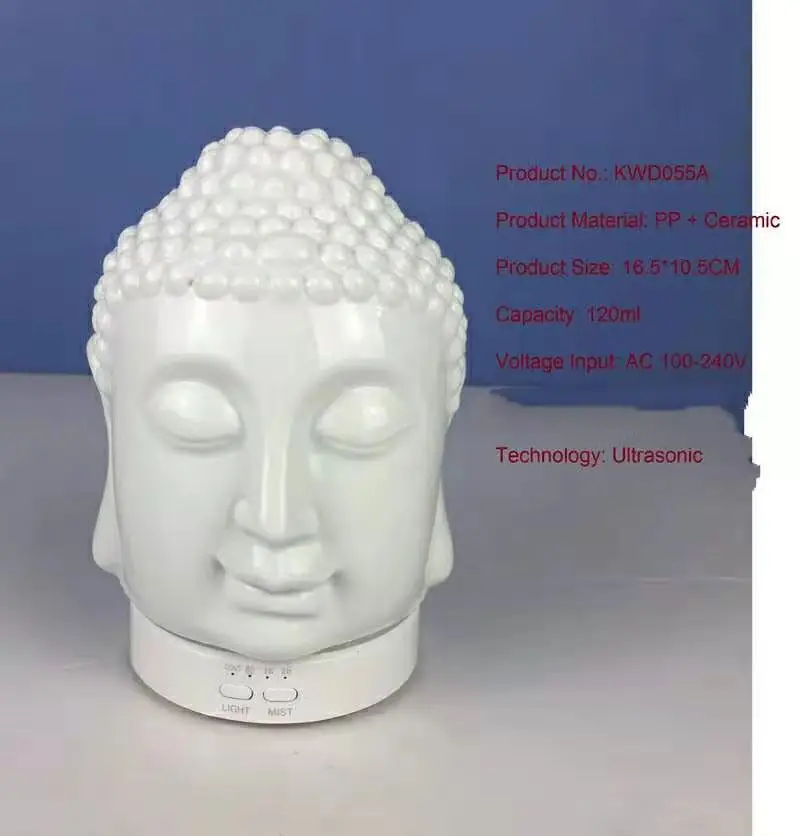 2022 Hot Bedroom Decor Gift Essential Oil Diffuser Ultrasonic Aroma Humidifier Warm Light Ceramic Buddha Head Diffusers Yoga