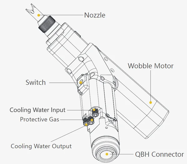 Handheld optical fiber laser welding gun head wobble 1000w 1500w 2000w for laser welding machine