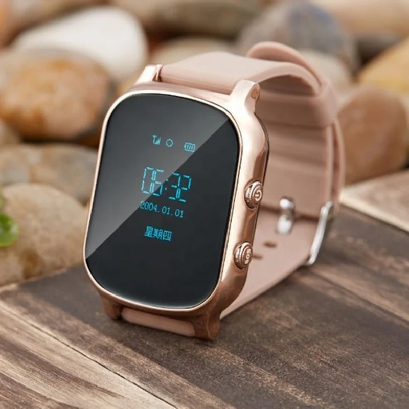 T58 Elderly GPS Watch Mini sport watch GPS wifi Double Locate Remote SOS Wristwatch golden silver Smart Watch kids APP