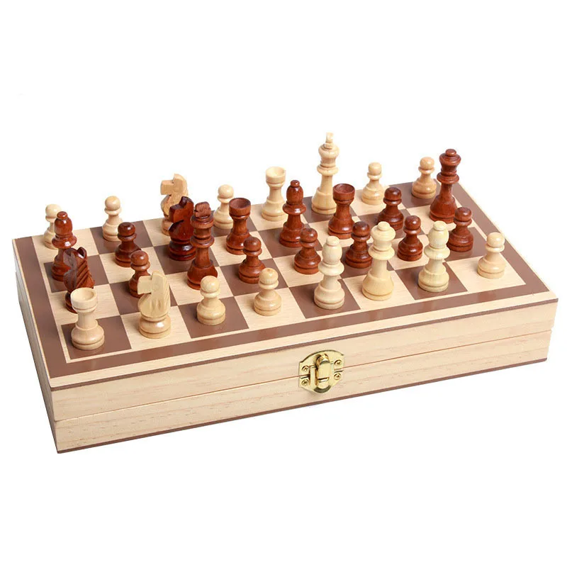 Folding Bamboo Box Travel Mini Chess Board Pieces Wooden Chess Set Board Chess Games