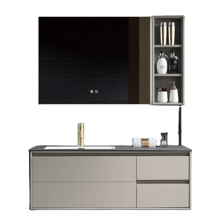 Light Luxury Single Basin Vanity Sink PVC Storage Bathroom Cabinet With Countertop Hand Wash Basin Sink