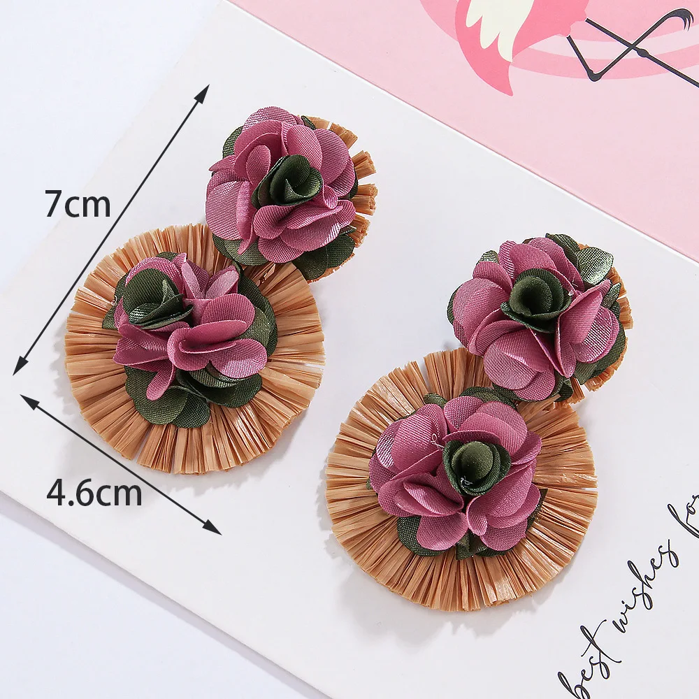 newest women boho earrings girls jewelry wholesale fashion handmade raffia flower earrings Daisy dangling earrings
