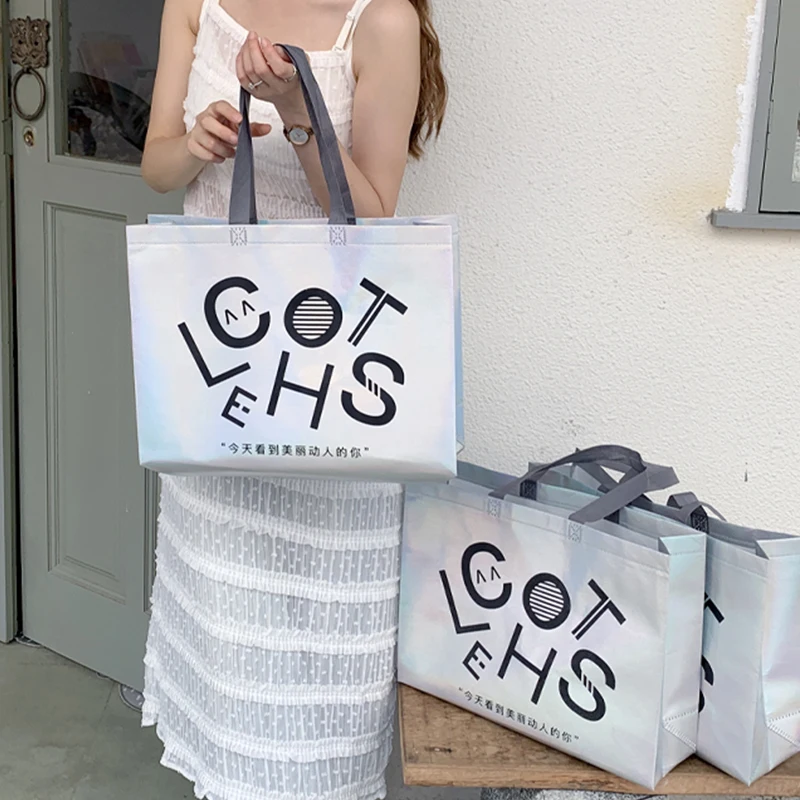 No MOQ metallic laminated pp non woven shopping bag gold non woven dress packaging tote bag advertising bag