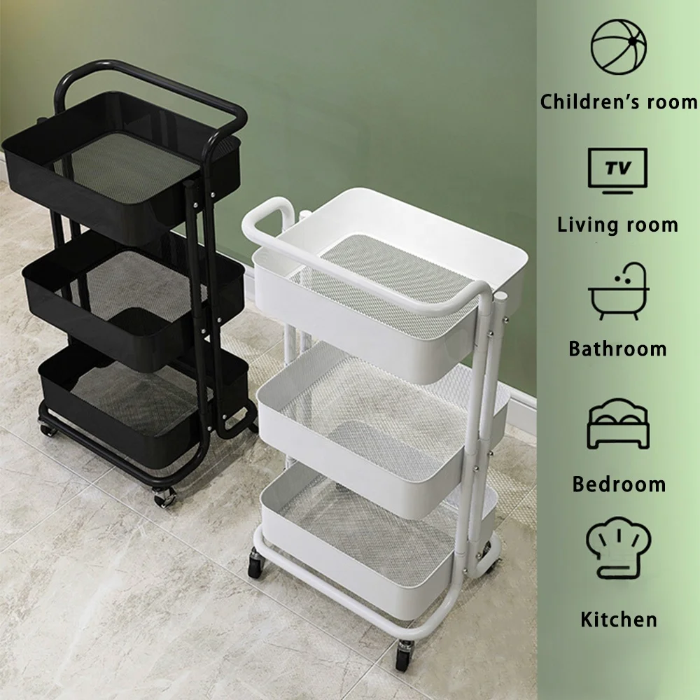GRS Plastic 3 Tier Metal Storage Trolley Organizer Hair Salon Trolley Cart Vegetable Basket Storage Trolley Kitchen Rack