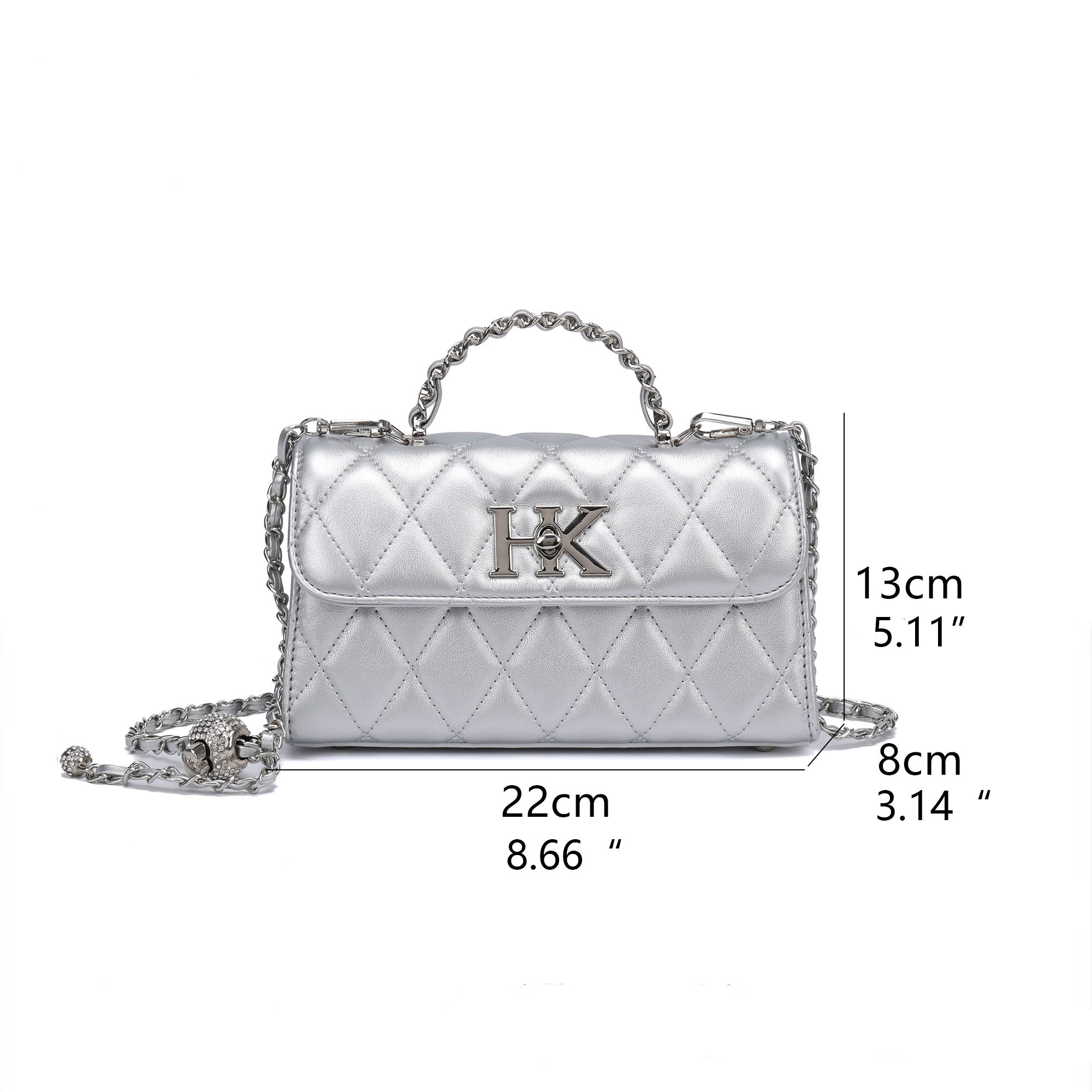 Silver Diamond Lattice Cross Body PU Leather Handbag Custom Logo Luxury Design  Metal Handle Messenger Bag Ladies Hand Bags