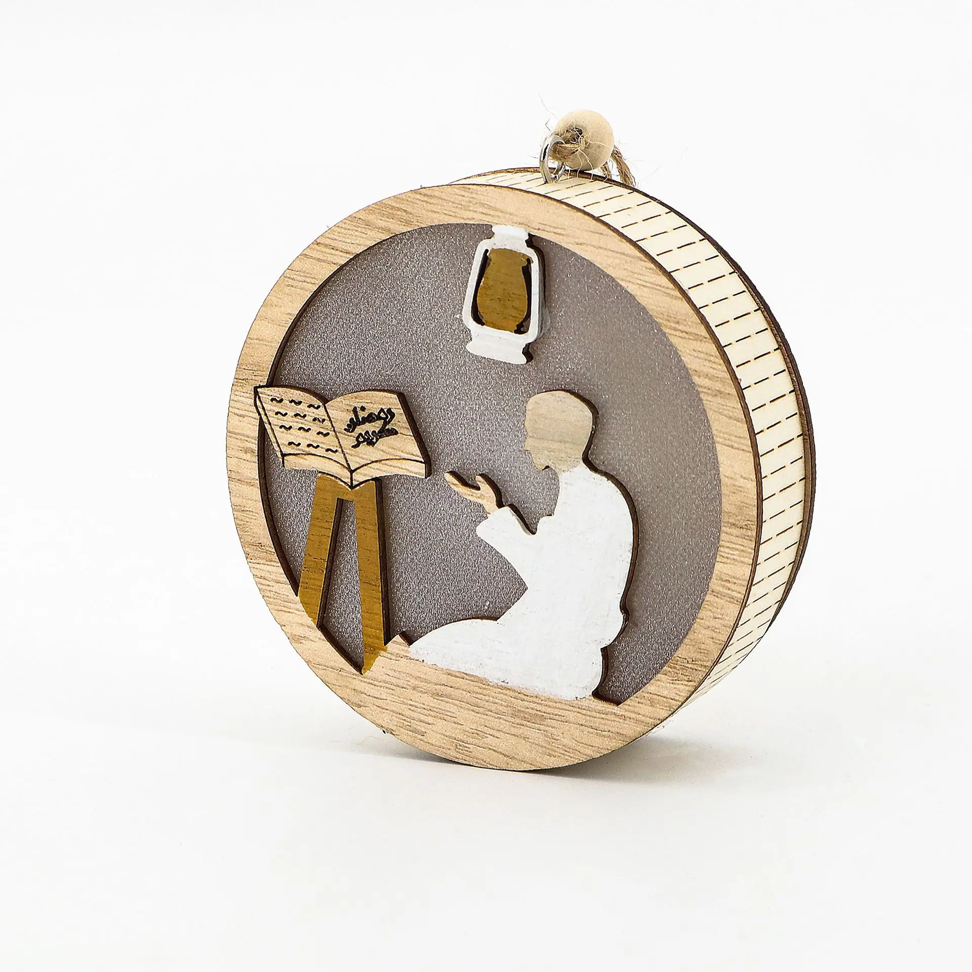 Eid Mubarak Wooden Ornaments With Led Lights Ramadan Decoration For Ramadan Kareem Pendant Islam Muslim Party Supplies