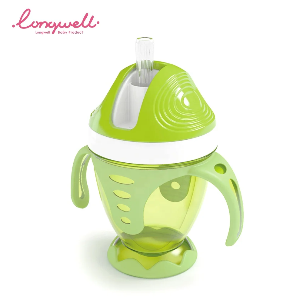 Чашки, бутылки для детей, оптовая продажа, не содержит Бисфенол А, чашка для тренировок, пластиковая трубочка, двойная ручка, OEM, Пользовательский логотип PP с силиконовым силиконом