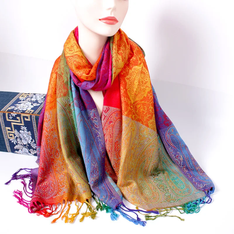 Ethnic Style Mixed Scarf Dual Jacquard Colorful Cashew Long Scarf Tourist Shawl Headscarf Imitation Cashmere Kashmir Scarf