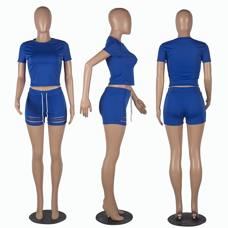 0520M008 Casual 2021 Summer Sexy midriff-baring clothes 2 Pcs TrackSuit Outfits sweat suit Two Piece Shorts Set Women Clothing