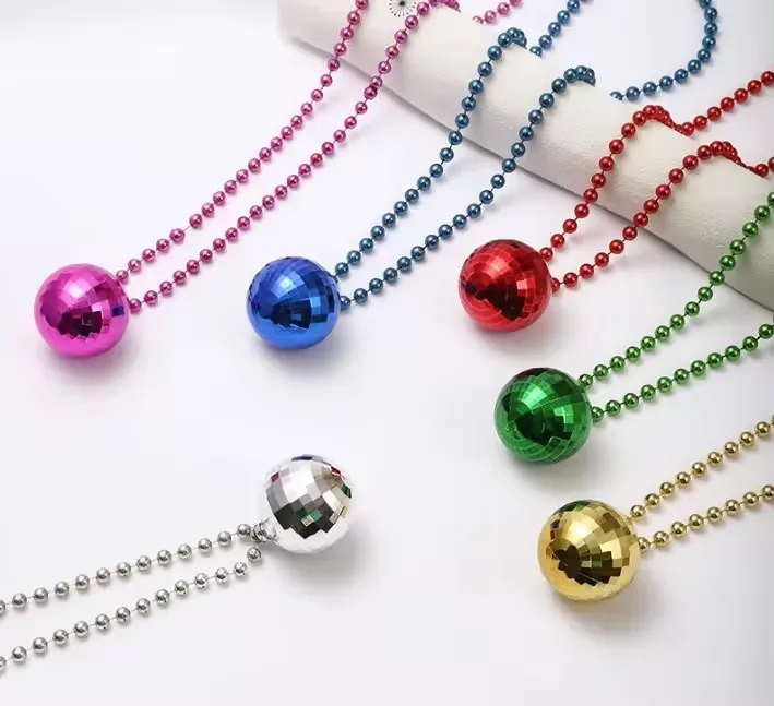 Personality Mardi Gras Beads Necklaces-Multi Color Disco Round Ball Beads Necklaces with Whistle Party and Holiday Supplies