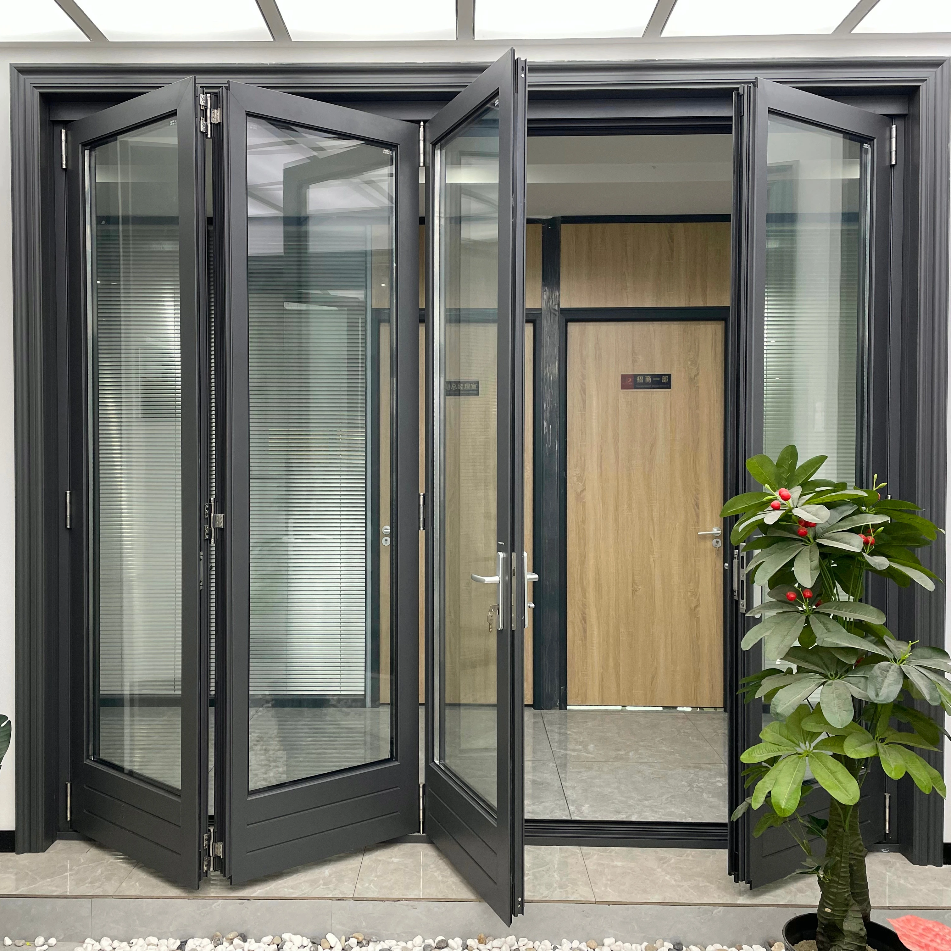 Internal Lockable Accordion Patio Doors Sliding Aluminum Double Glass Nordi Large Modern Bifold Folding Foldable Villa 5 Years