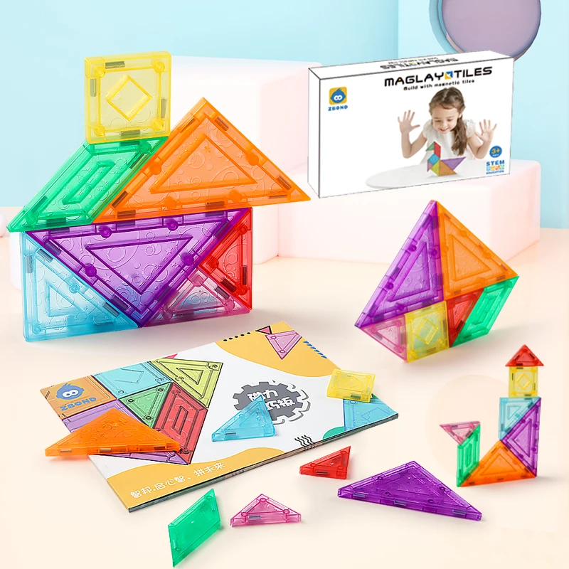 Magnetic Tiles Puzzle for Kids STEM Learning Building Blocks Educational Magnet Puzzle Game 3D Magnet Building Tiles Toy
