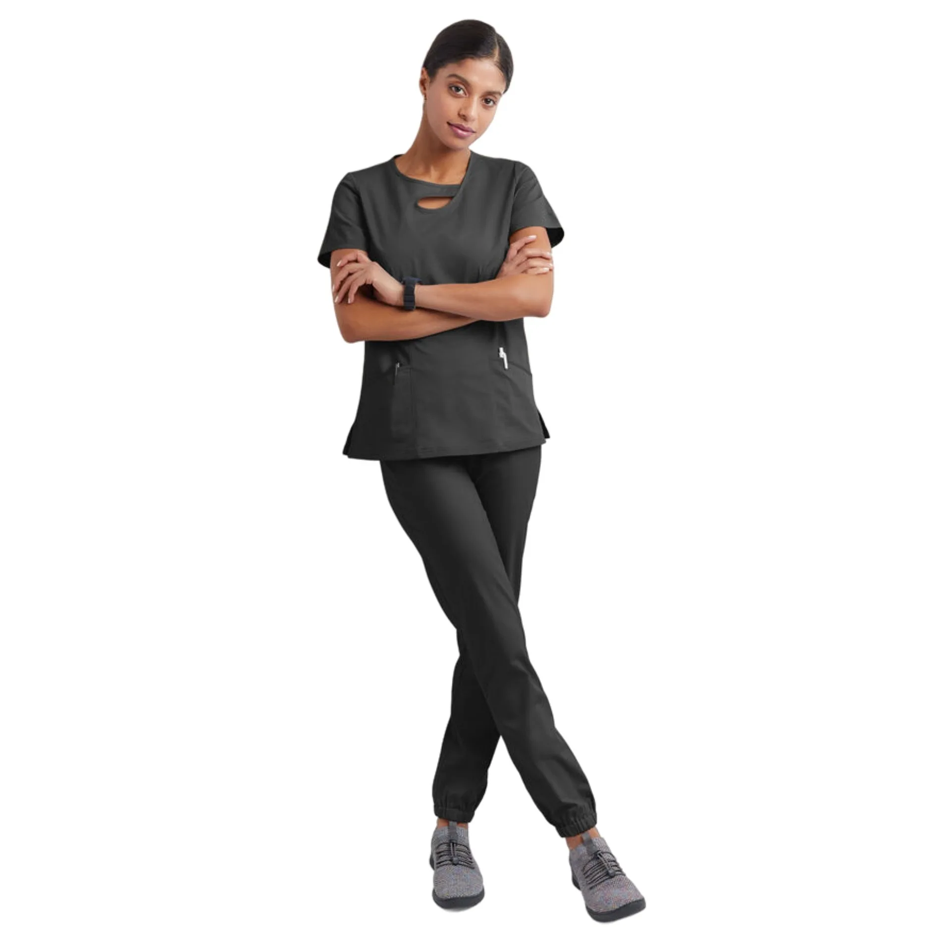 2024 New Factory Spa Nursing Medical Hospital 2 Piece Custom Logo Dental Clinic Doctor Women Jogger Button Scrubs Uniforms Set
