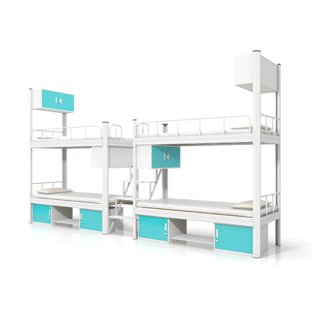 Metal frame and plywood double bunk bed for factory or school dormitory