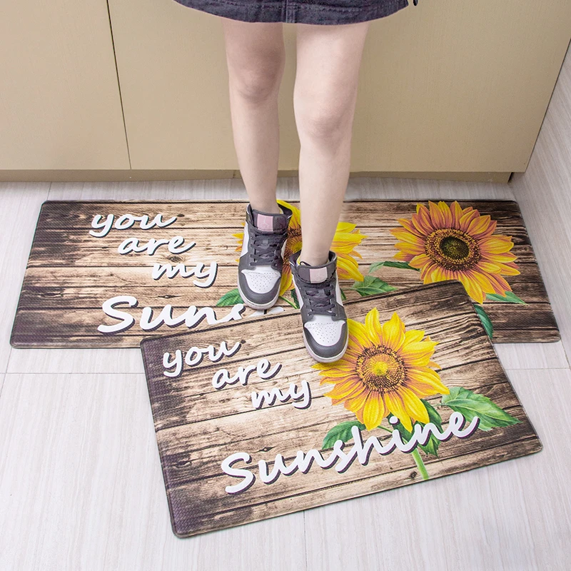 Индивидуальный дизайн подсолнуха цветочный принт кухонный ковер 2 шт. коврики нескользящий мягкий кухонный коврик